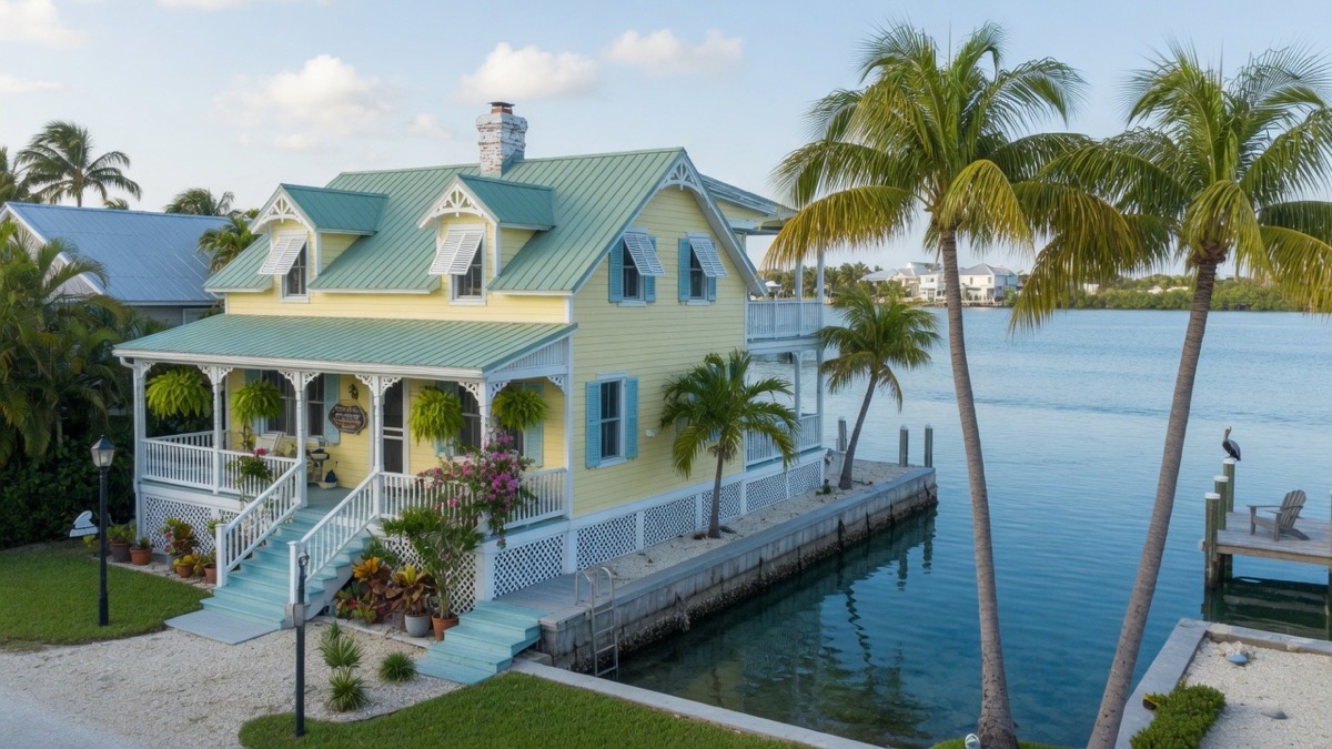 Key West style waterfront cottage with porches